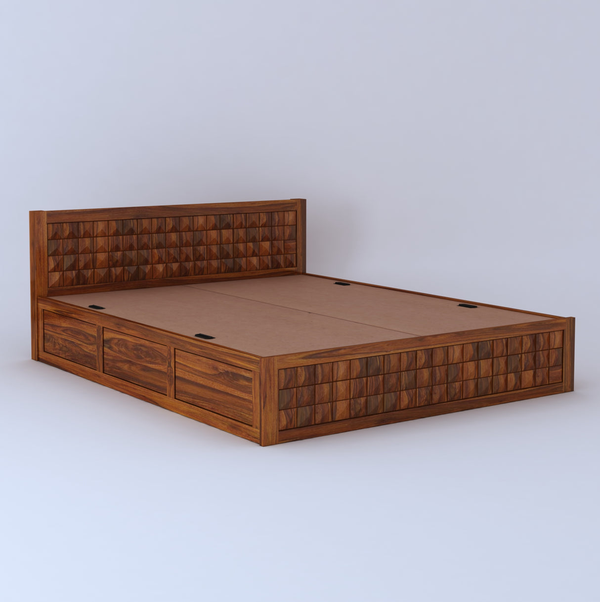 Oslo Diamond Solid Sheesham Wood Full Box Storage Bed - 3 Years Warranty