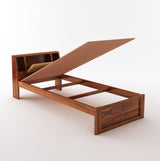Mayor Solid Sheesham Wood Single Size Bed With Headboard Storage - 3 Years Warranty