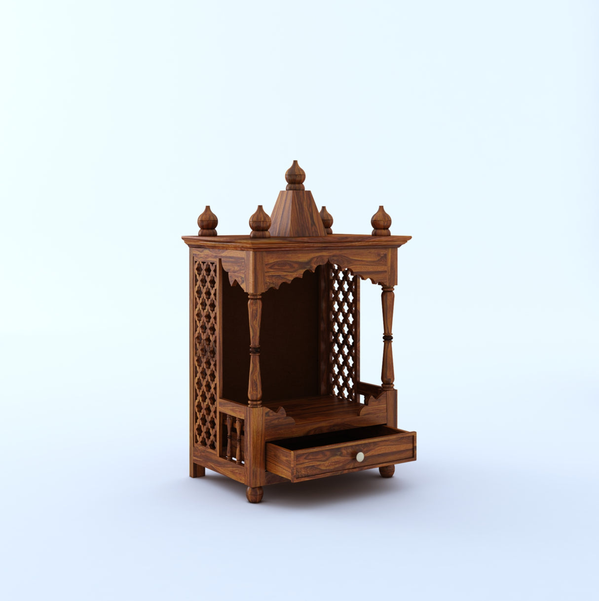 Vinayaka Solid Sheesham Wood Temple/Mandir With One Drawer Storage - 3 Years Warranty
