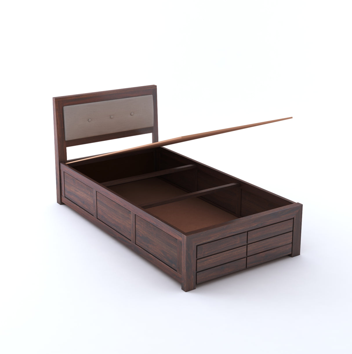 Euro Solid Sheesham Wood Single Bed With Box Storage - 3 Years Warranty