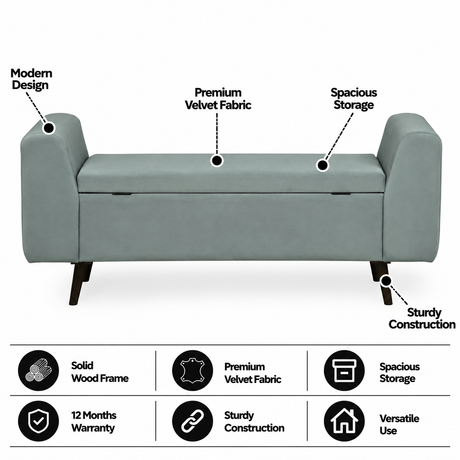 Mayor Upholstered Ottoman Bench With Storage - 12 Months Warranty(Grey)