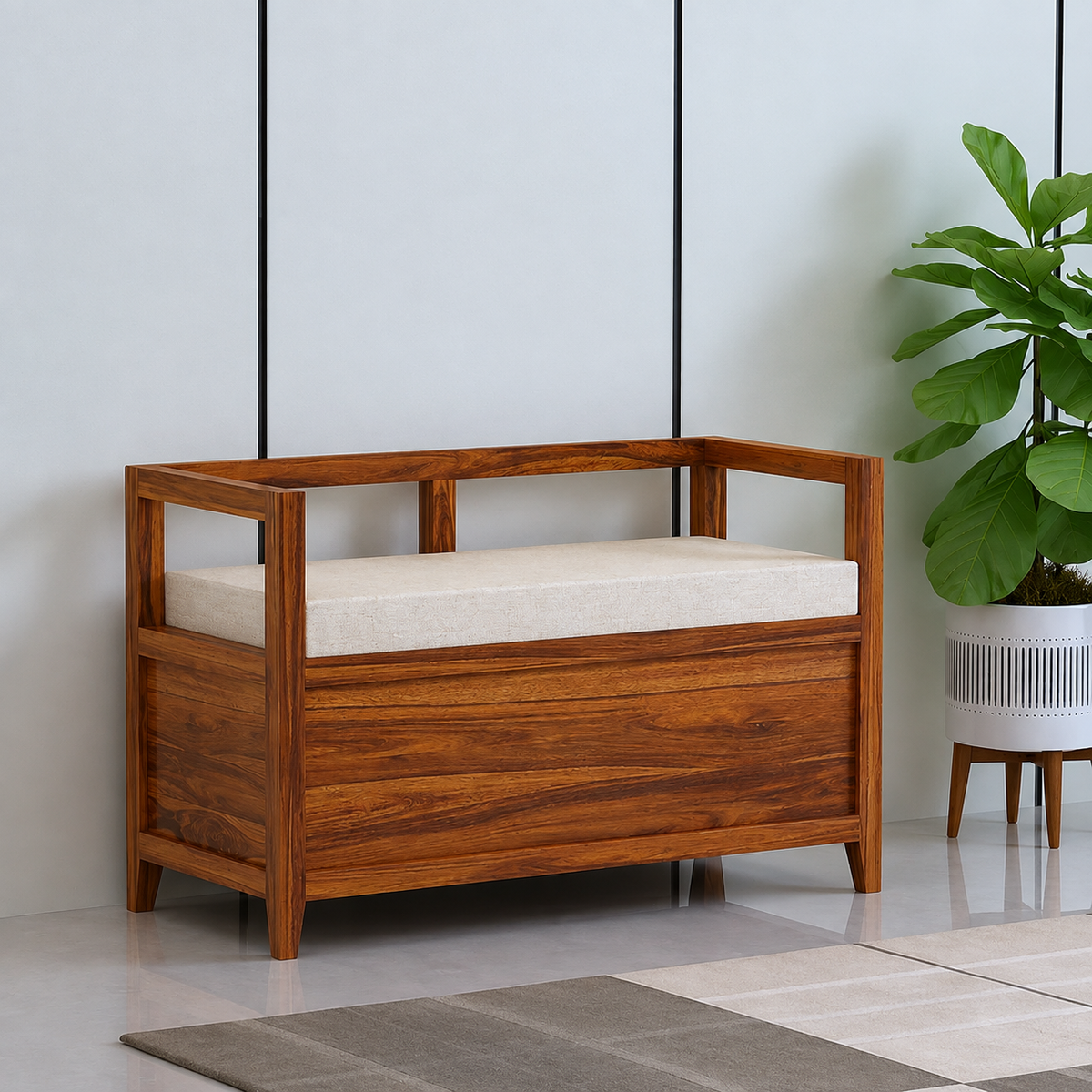 Jaipur Solid Sheesham Wood Storage Bench - 3 Years Warranty