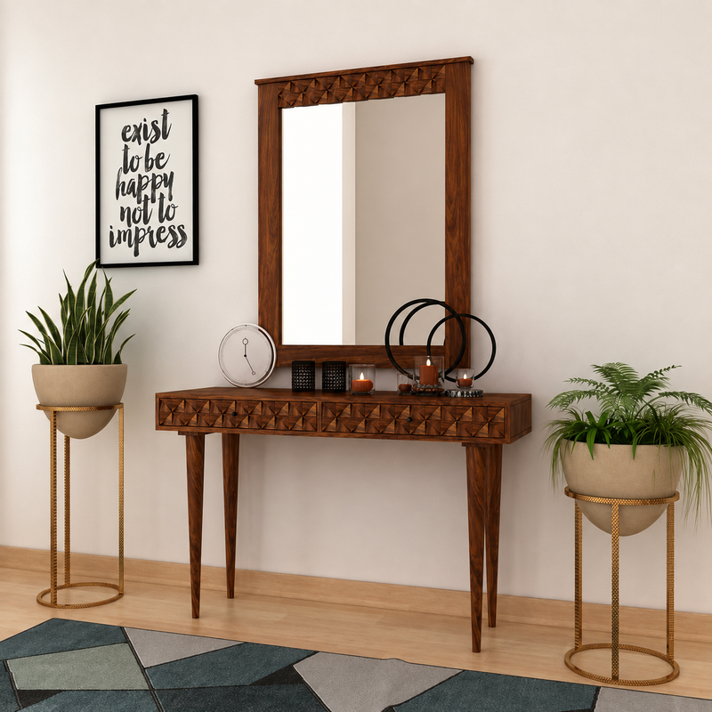 Raj Solid Sheesham Wood Console With Mirror - 3 Years Warranty