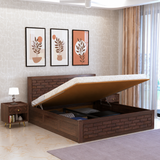Italian Solid Sheesham Wood Bed with Hydraulic Box Storage FULL Headboard - 3 Years Warranty