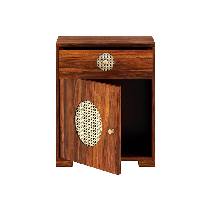 Cosmos Cane Solid Sheesham Wood Bedside With Drawer and Door Storage - 3 years Warranty