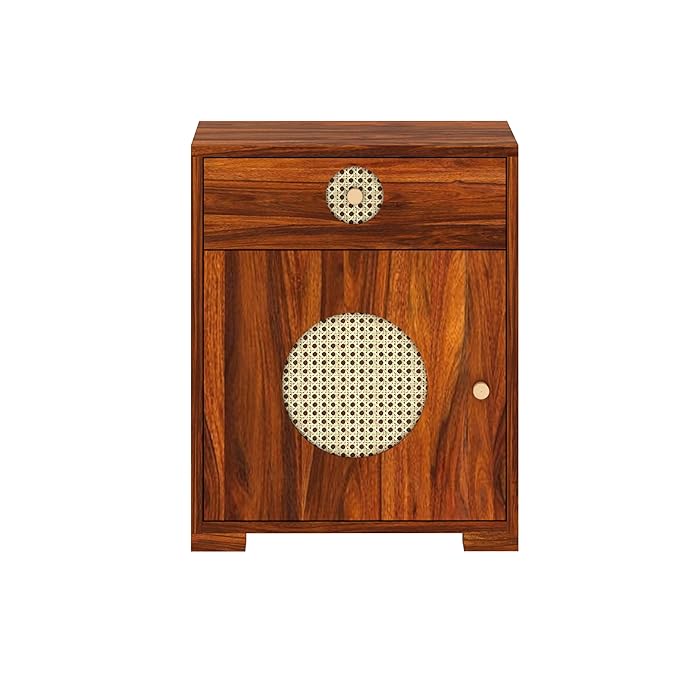 Cosmos Cane Solid Sheesham Wood Bedside With Drawer and Door Storage - 3 years Warranty