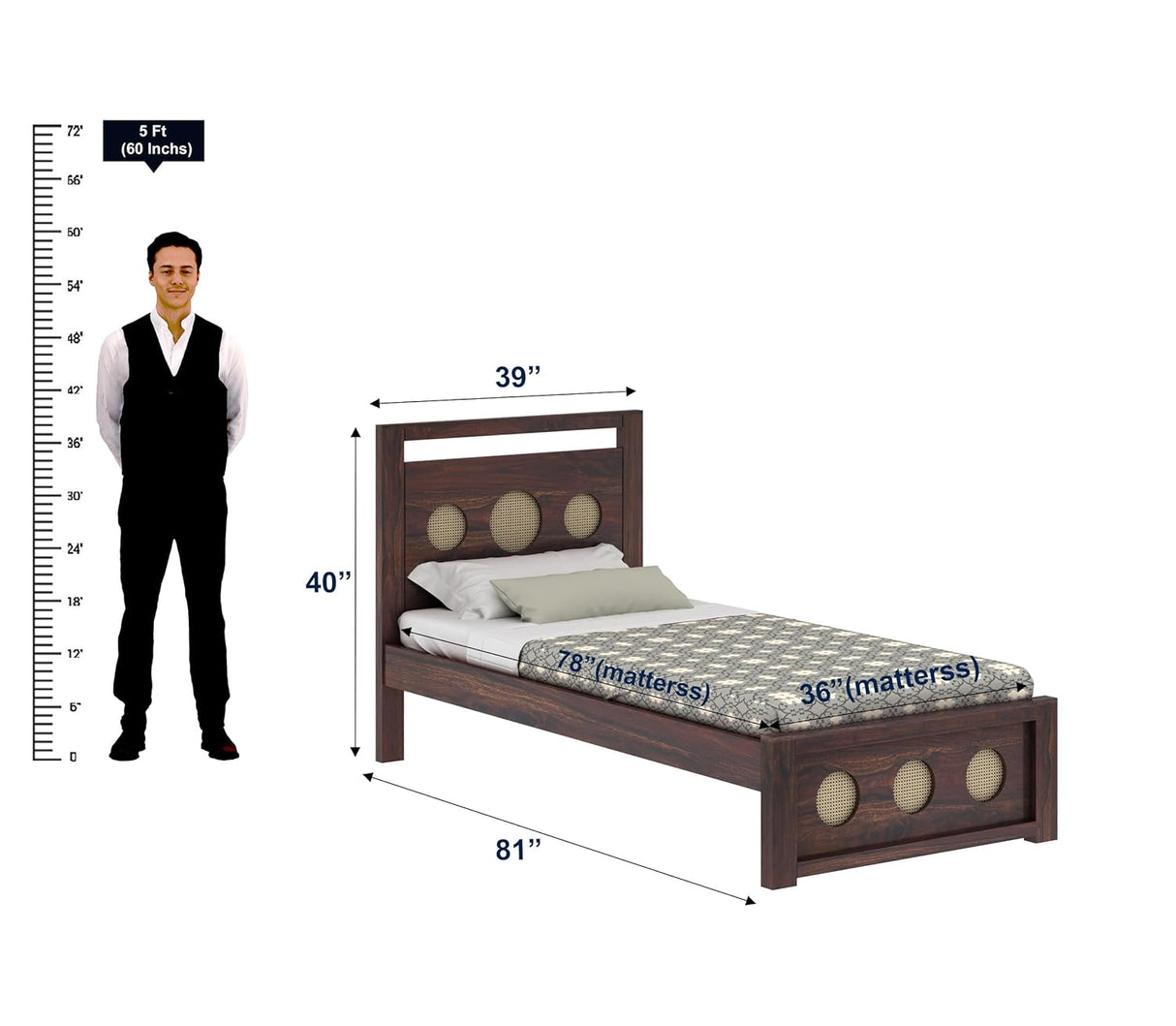 Cosmos Solid Sheesham Wood Single Bed  - 1 Year Warranty