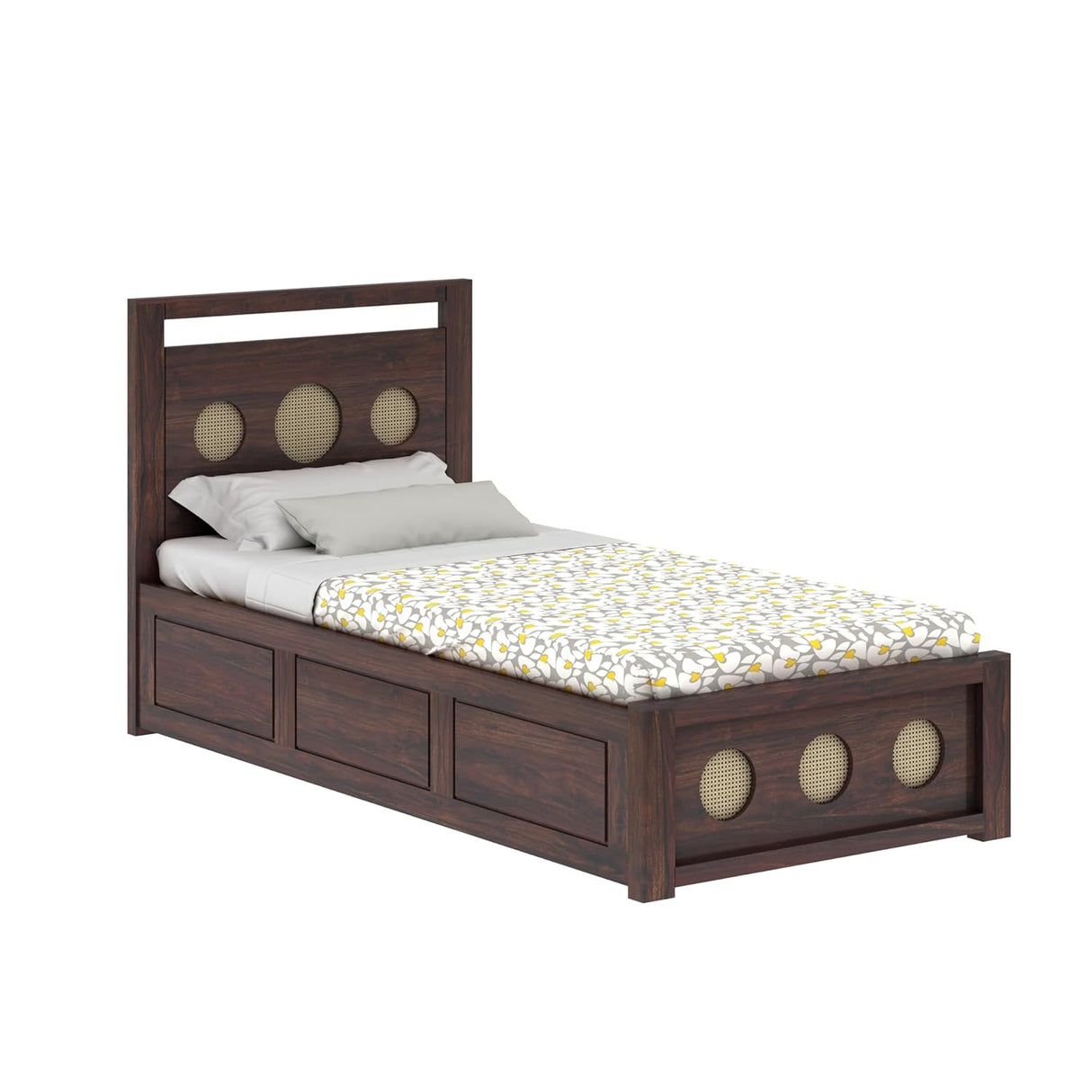 Cosmos Solid Sheesham Wood Single Size Bed With Box Storage - 3 years Warranty