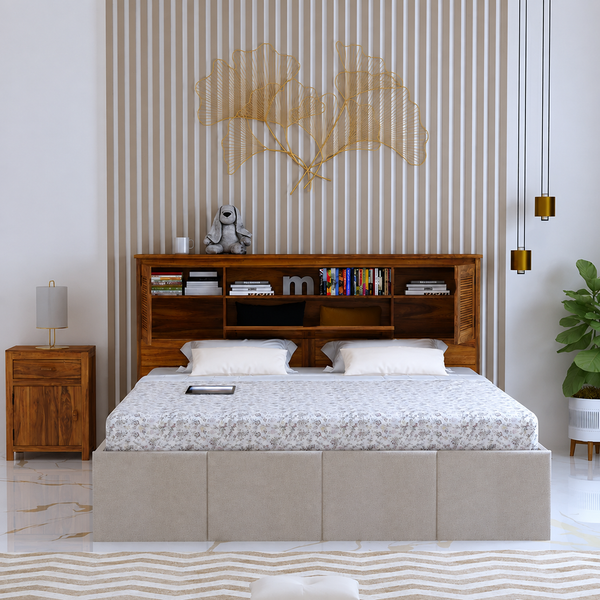 Maharaja Upholstered Bed with Wooden Headboard Storage and Box Storage - 3 Years Warranty