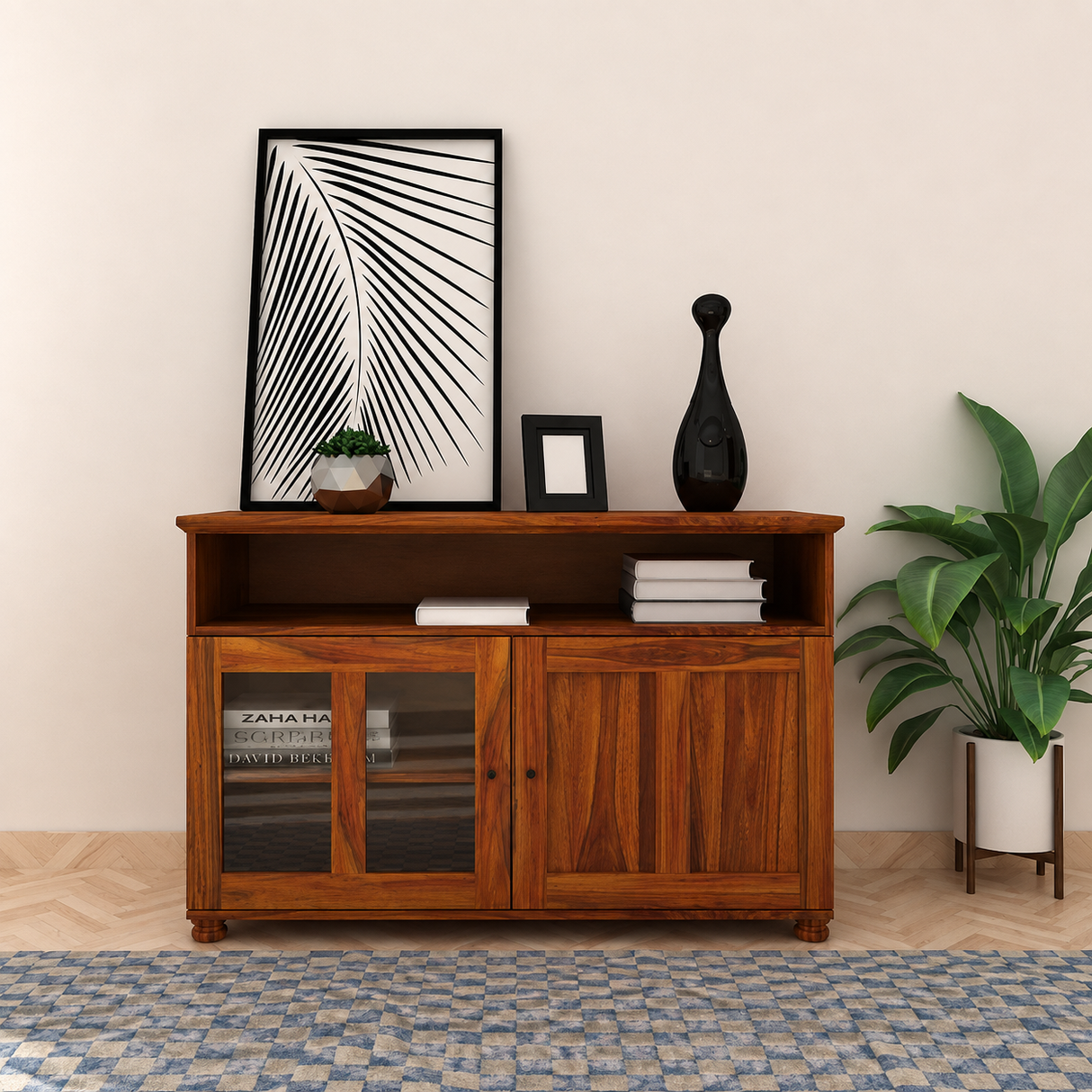 Fusion Solid Sheesham Wood Display Unit/Sideboard - 3 Years Warranty