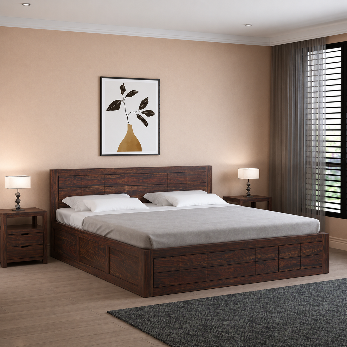 SKYLER Solid Sheesham Wood Box Storage Bed - 3 years Warranty