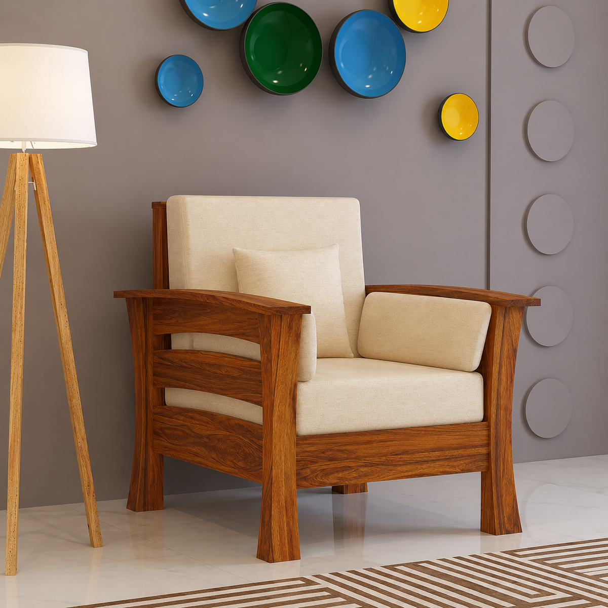 Nirvana Solid Sheesham Wood Single Seater Sofa - 3 Years Warranty