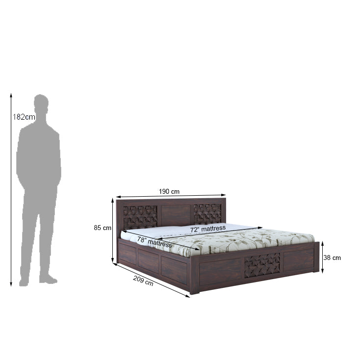 Raj Solid Sheesham Wood Full Box Storage Bed - 3 Years Warranty