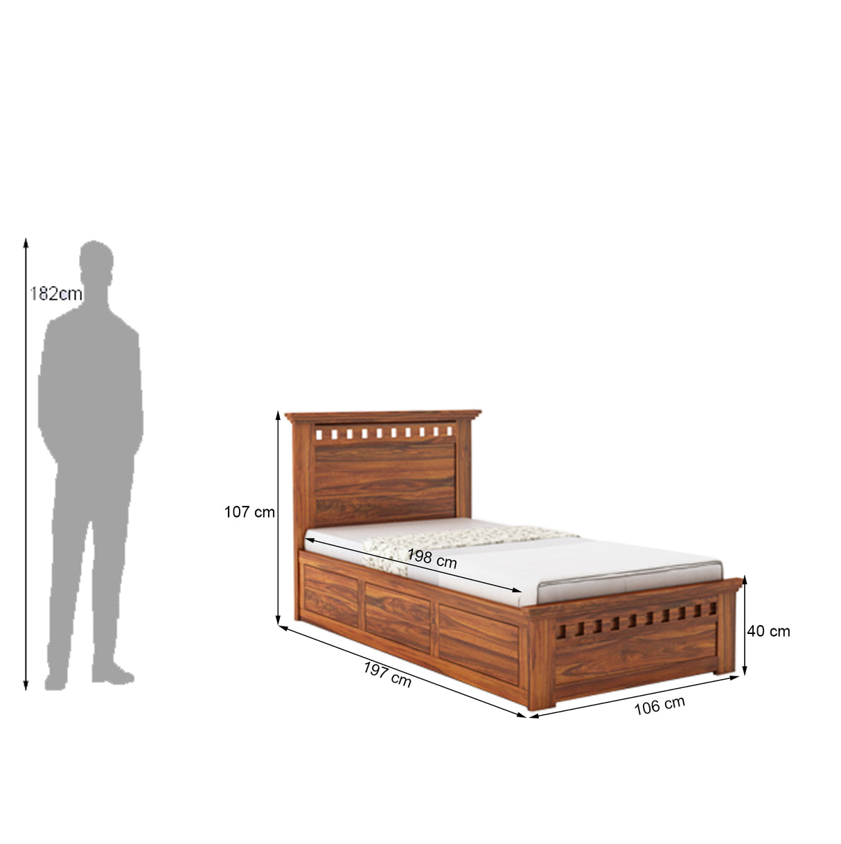 Armania Solid Sheesham Wood Single Size Bed With Box Storage - 3 Years Warranty