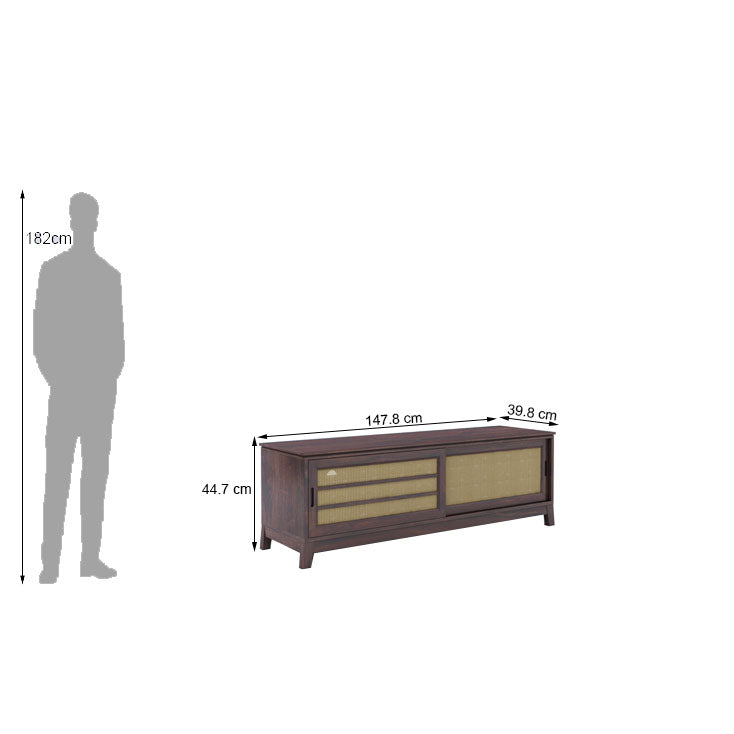 Cosmos Solid Sheesham Wood TV Unit Cane With Sliding Doors - 3 Years Warranty