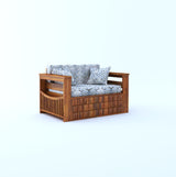 OSLO Solid Sheesham Wood 2 Seater Sofa Cum Bed With Side Pocket FLORAL - 3 Years Warranty