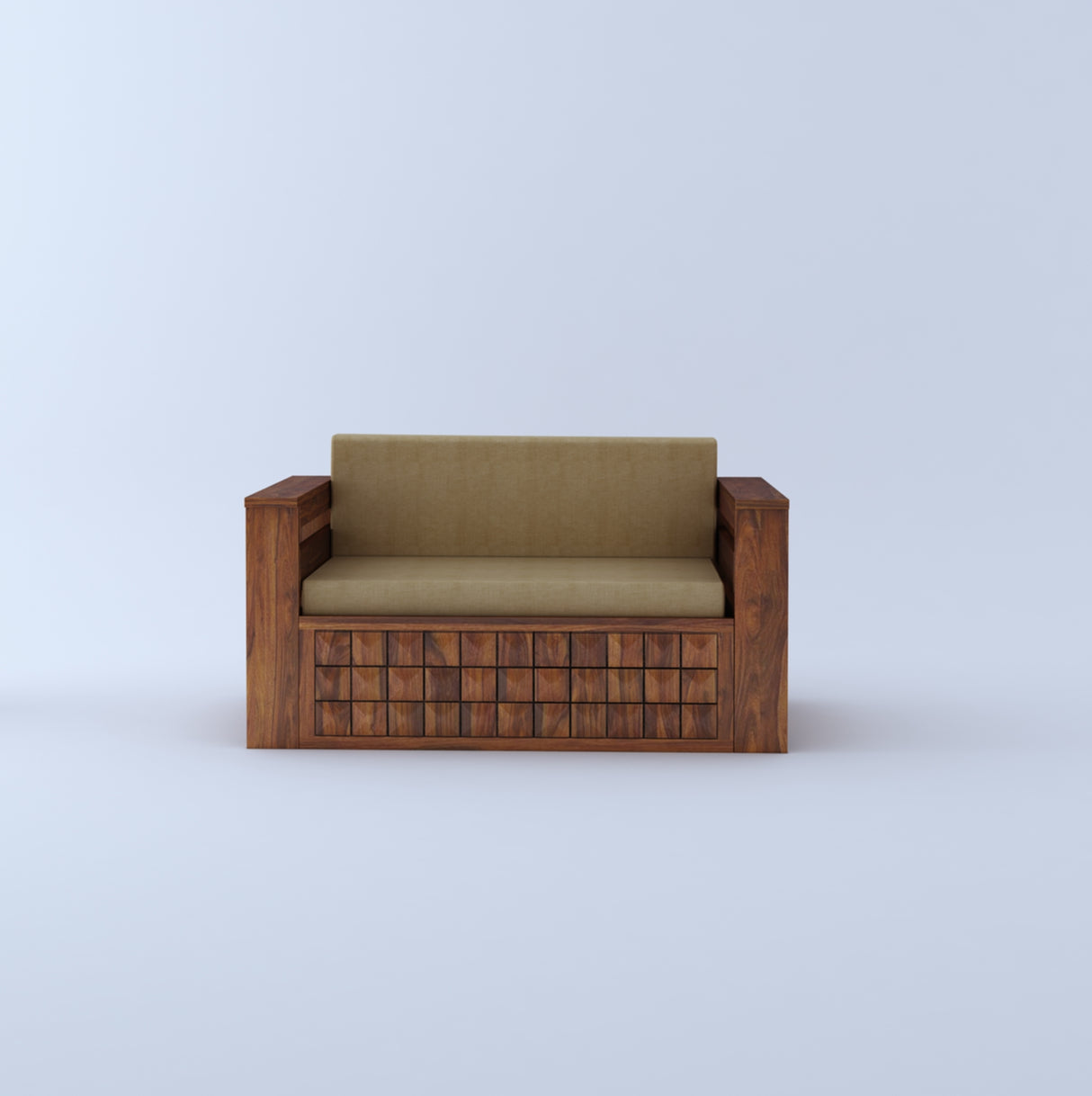 OSLO Solid Sheesham Wood 2 Seater Sofa Cum Bed With Headboard and Mini Storage - 3 Years Warranty