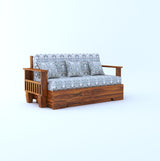Maharaja Solid Sheesham Wood 3 Seater Sofa Cum Bed With Side Pockets FLORAL - 3 Years Warranty