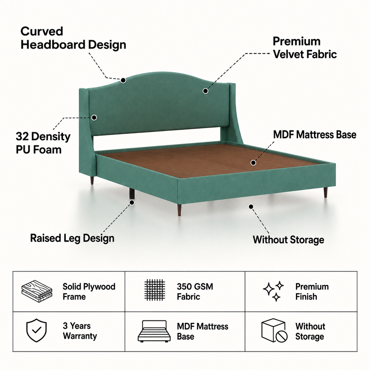 Maron Upholstered Without Storage Bed-3 Years Warranty(LUXE EDITION) features