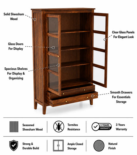 Italian Solid Sheesham Wood Display Unit - 3 Years Warranty