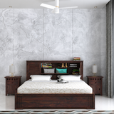 Maharaja Groove Solid Sheesham Wood Bed with Box and Headboard Storage - 3 years Warranty