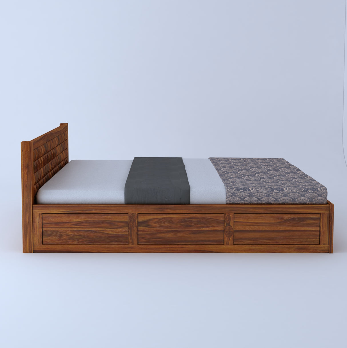 Oslo Diamond Solid Sheesham Wood Bed With Half Box and Trolly Storage - 3 Years Warranty