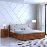 Boston Solid Sheesham Wood Bed With Box Storage - 3 years Warranty