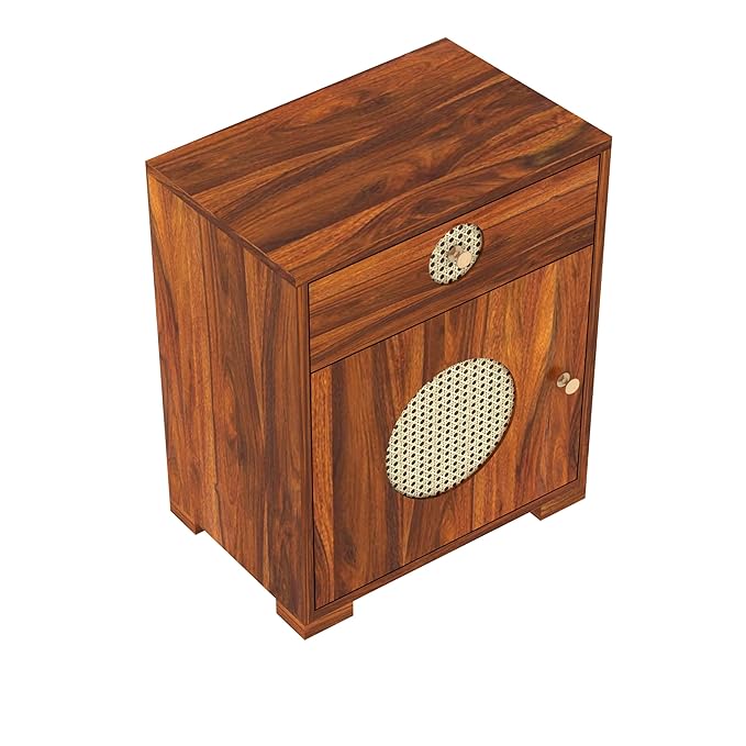 Cosmos Cane Solid Sheesham Wood Bedside With Drawer and Door Storage - 3 years Warranty
