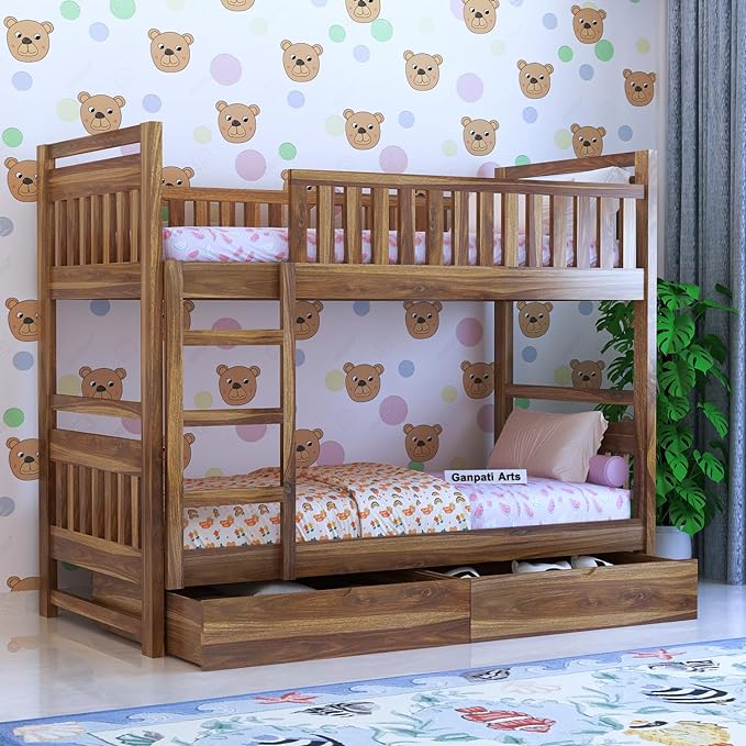 Swift Solid Sheesham Wood Bunk Bed With Ladder & Two Drawer Storage - 1 Year Warranty