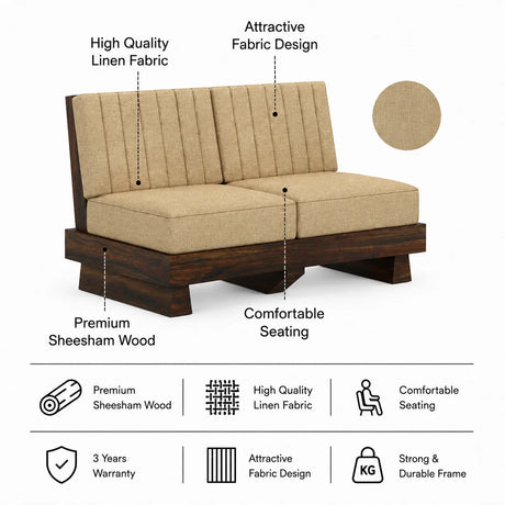 RONNY Solid Sheesham Wood 2 Seater Sofa - 3 Year Warranty (LUXE EDITION)