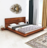 Lurid Solid Sheesham Wood Low Height Platform Bed with bedsides - 3 years Warranty