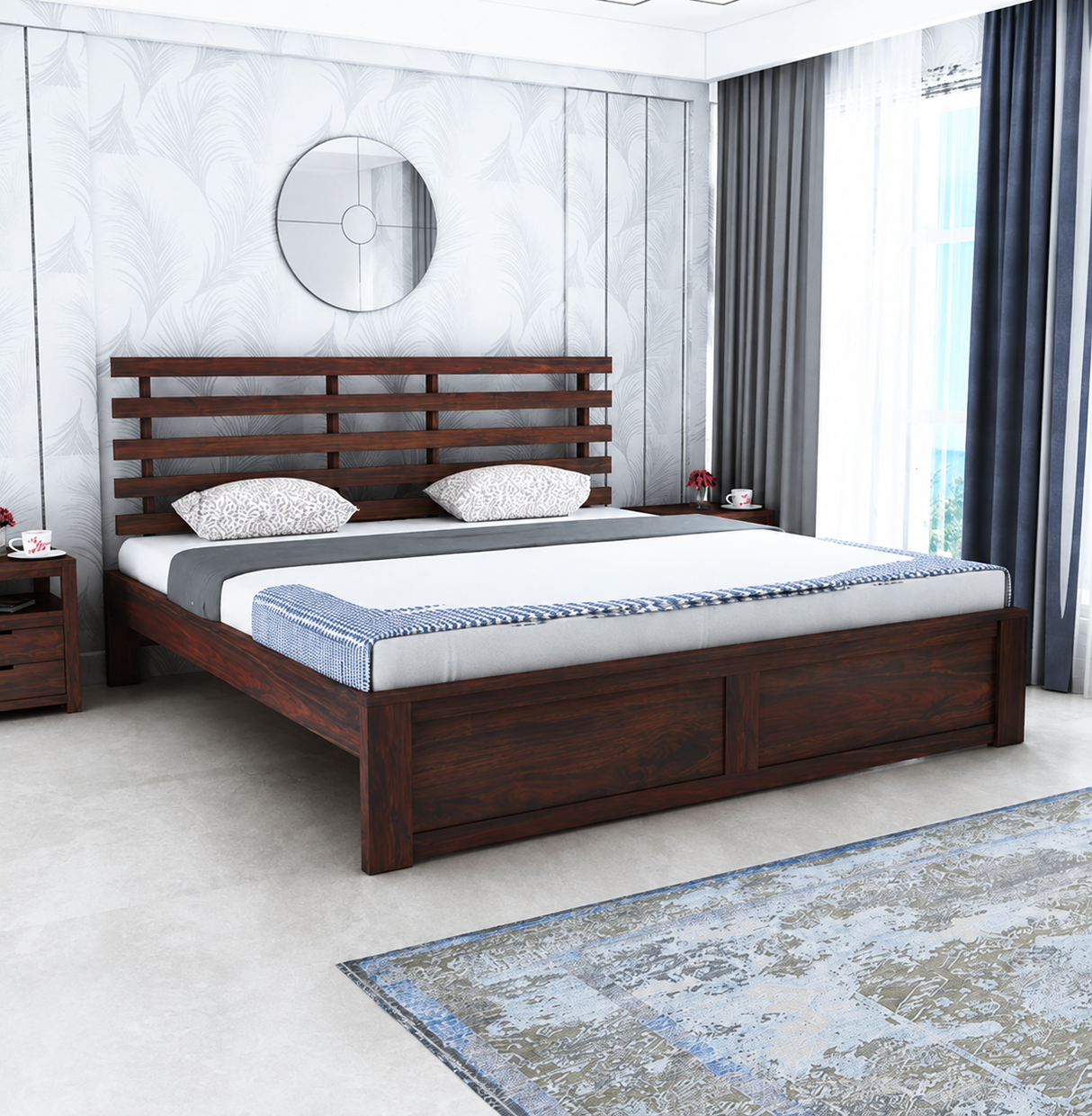 Strap Solid Sheesham Wood Bed Without Storage - 3 Years Warranty