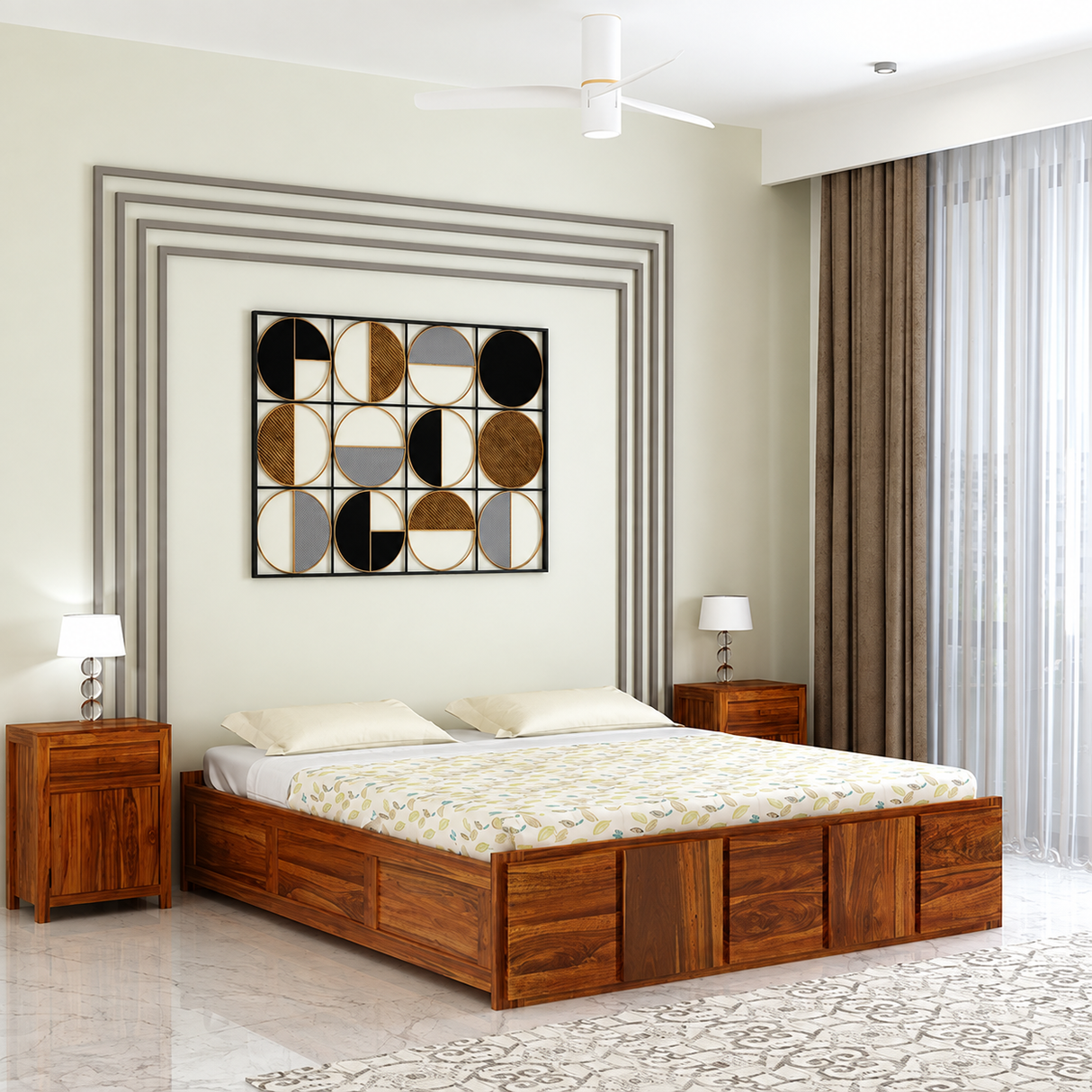 Scott Solid Sheesham Wood Bed With Box Storage Without Headboard - 3 years Warranty