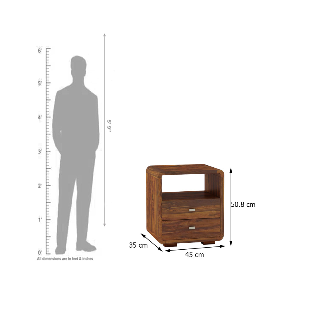 Mega Solid Sheesham Wood Bedside Table With Two Drawer Storage - 3 Years Warranty