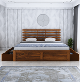 Strap Solid Sheesham Wood Bed With Two Drawer Storage - 3 Years Warranty