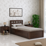 Simons Solid Sheesham Wood Single Bed With Box Storage - 3 Years Warranty