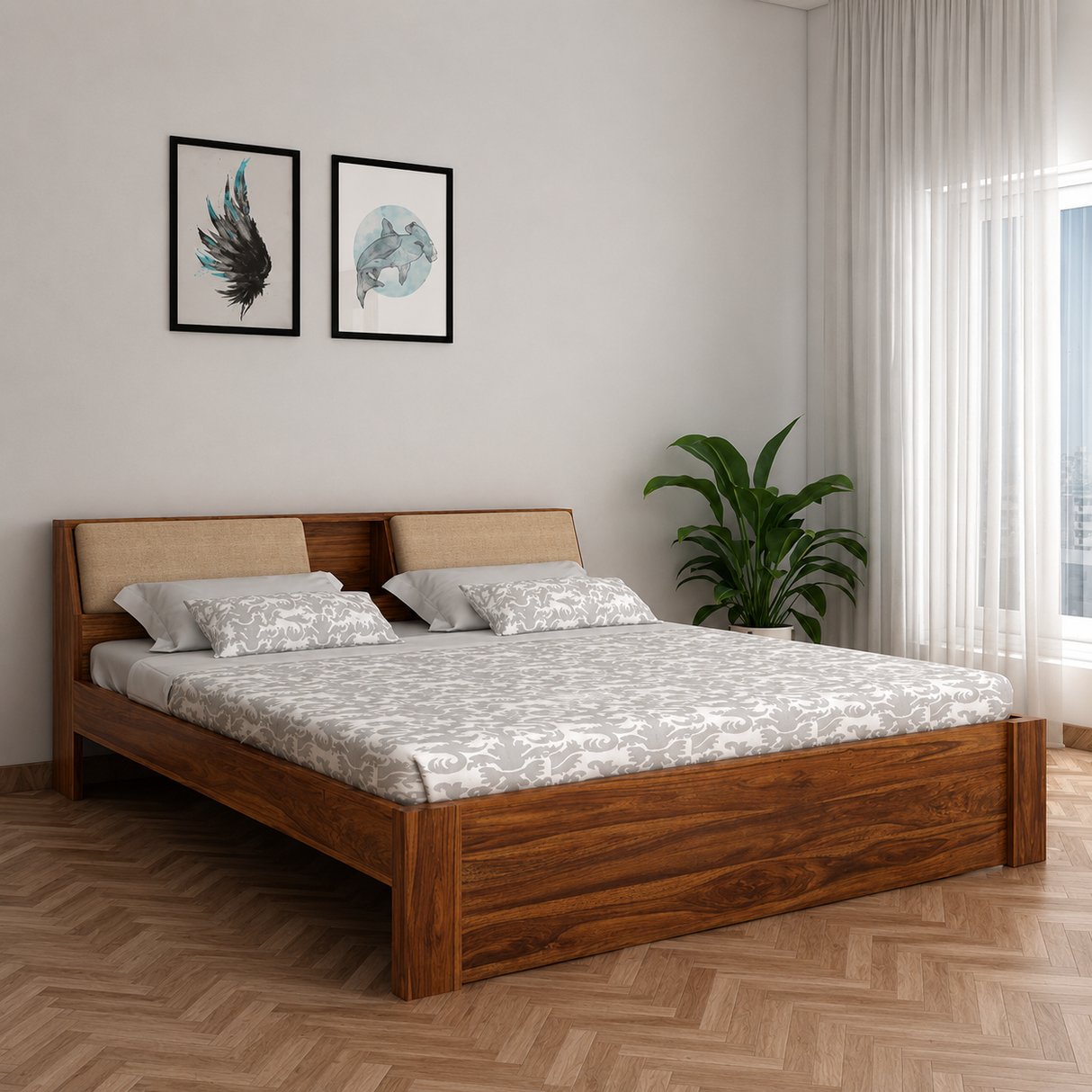 Mayor Solid Sheesham Wood Bed Without Storage - 3 Years Warranty