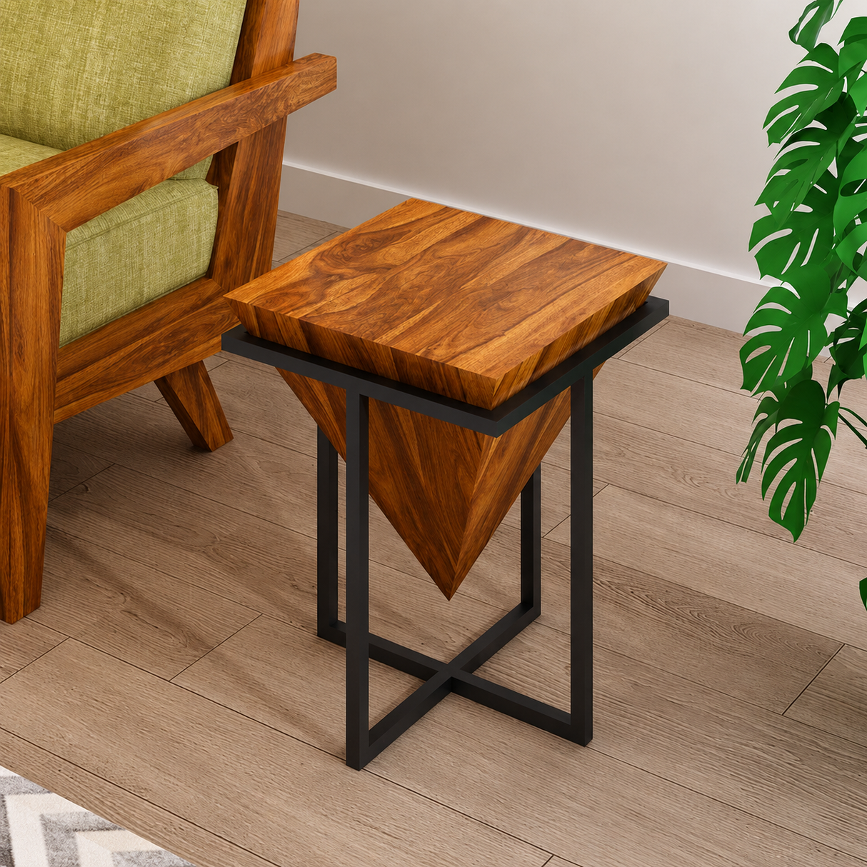 AURA Solid Sheesham Wood End Table - 3 Years Warranty