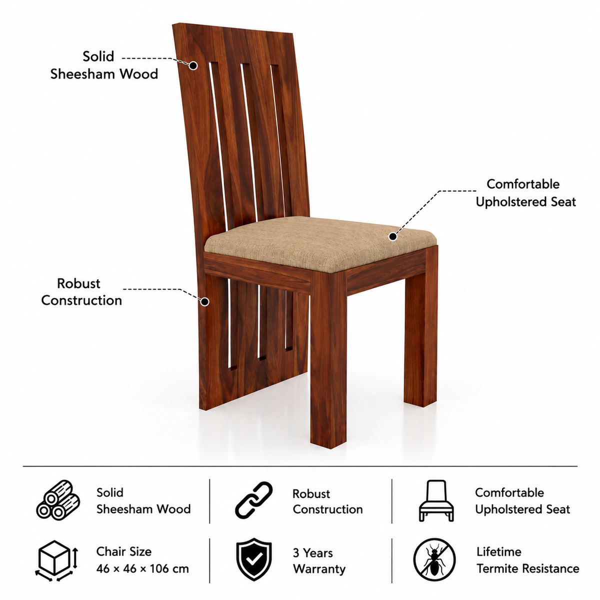 Maharaja Solid Sheesham Wood 6 Seater Dining Table Set - 3 Years Warranty