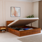 SKYLER Solid Sheesham Wood Hydraulic Storage Bed - 3 years Warranty