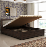 Euro Solid Sheesham Wood Bed with Hydraulic Storage and Upholstery Headboard - 3 Years Warranty