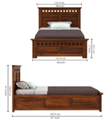 Armania Solid Sheesham Wood 4 Feet Bed With Box Storage - 3 Years Warranty