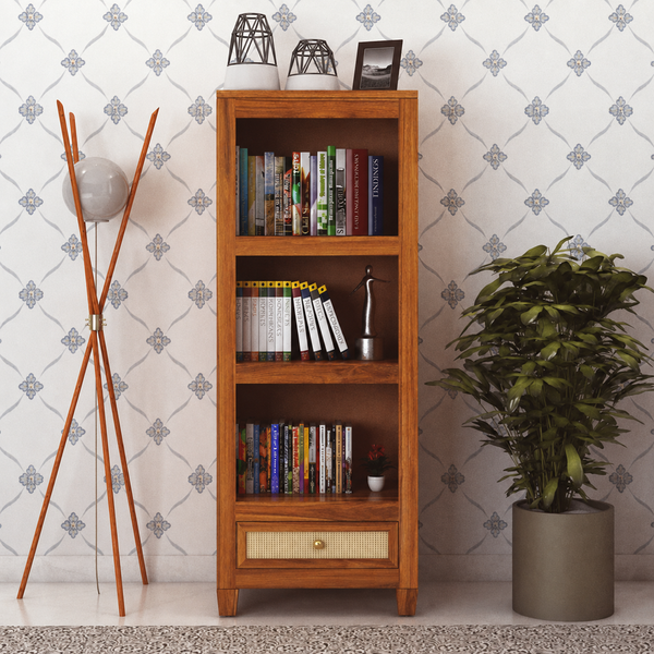 Syrus Solid Sheesham Wood Bookshelf With Drawer - 3 Years Warranty