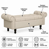 FABRIO Upholstered Ottoman Bench With Storage - 12 Months Warranty - Cream