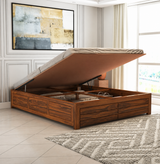 Italian Solid Sheesham Wood Bed With Hydraulic Storage Without Headboard - 3 Years Warranty