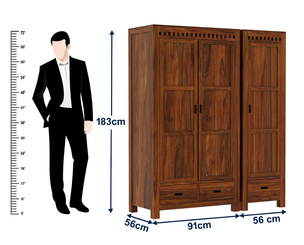 Armania Solid Sheesham Wood Dual Wardrobe/Almirah - 3 Years Warranty