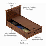 Armania Solid Sheesham Wood 4 Feet Bed With Box Storage - 3 Years Warranty
