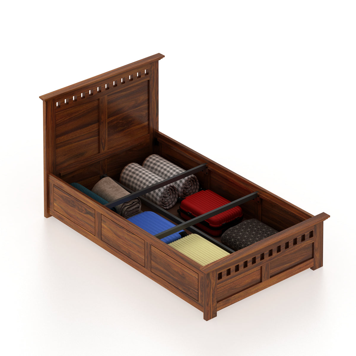 Armania Solid Sheesham Wood 4 Feet Bed With Box Storage - 3 Years Warranty