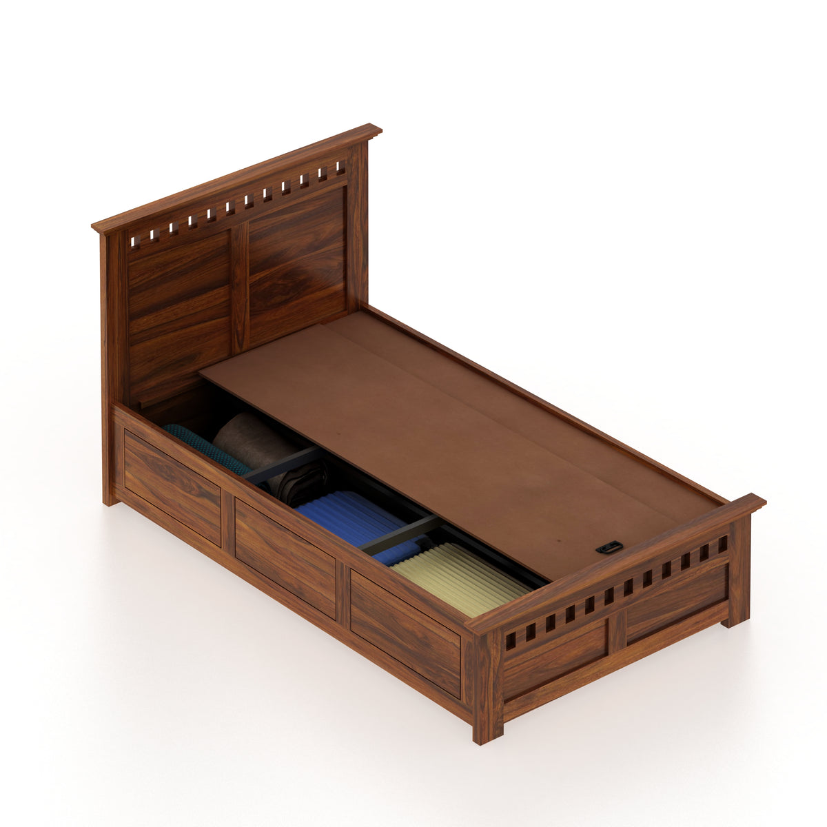Armania Solid Sheesham Wood 4 Feet Bed With Box Storage - 3 Years Warranty