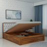 Decan Solid Sheesham Wood Bed with Hydraulic Storage and Upholstery Headboard - 3 Years Warranty